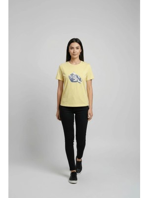 Cemo Kadın Bisiklet Yaka Kedi Baskılı Basic Tişört