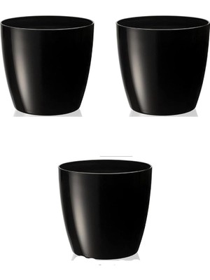 Leaf Shop Iç Mekan Saksı, 1,9lt, 3 Adet, Parlak Siyah