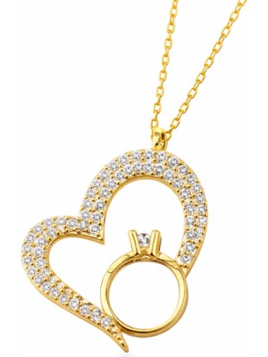 Aya Diamond Gümüş Tektaşlı Gold Kalp Kadın Kolye