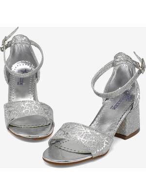 Tonny Black Kız Çocuk Gümüş Simli Çocuk Topuklu Ayakkabı