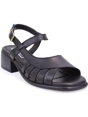 Dagoster DZA07-9971805 Siyah Günlük Ortopedik Kalın Topuklu Deri Kadın Sandalet