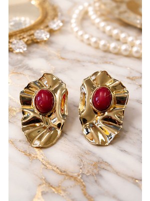 Versein Atelier Bordo Detalı Çelik Zara Model Gold Küpe