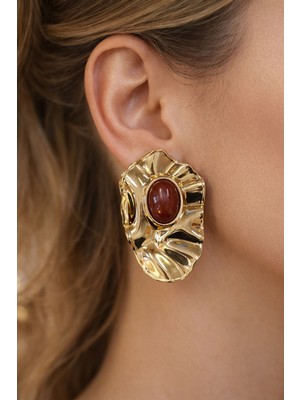 Versein Atelier Kahverengi Detaylı Çelik Zara Model Gold Küpe