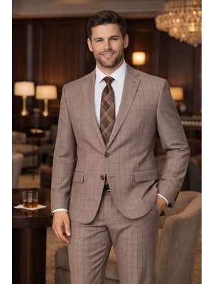 FABIO CASSEL Boldman Luxury %100 Yün Kareli Erkek Takım Elbise – Modern Şık Tasarım