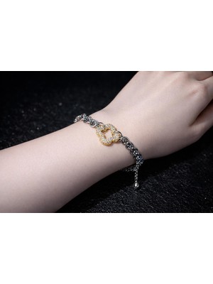Stainless Steel Yonca Gümüş Taşlı Bileklik