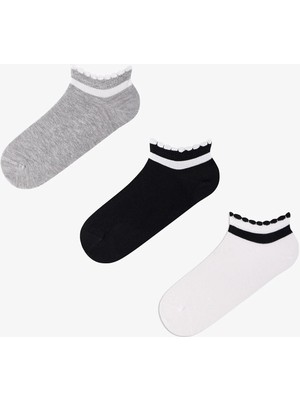 Penti 3 Çift Burun Dikişsiz Pamuklu Bilek Detaylı Fırfırlı Patik Çorap