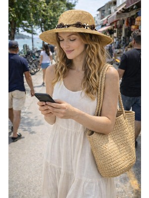 Modazon Bohem Aksesuarlı Kadın Hasır Fötr Şapka