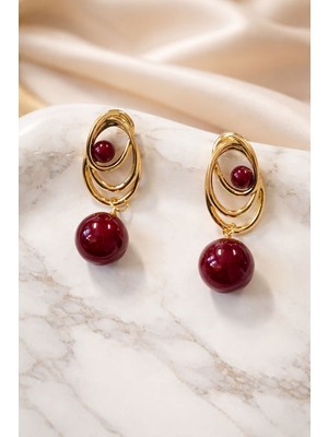 Versein Atelier Gold Sallanan Bordo Detaylı Zara Model Çelik Küpe