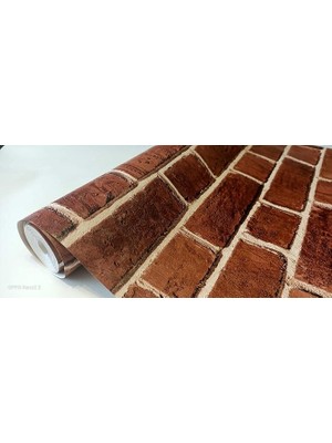 Leaf Shop Duvar Kağıtları Golden Point Tuğla Desenli Duvar Kağıdı 106 x 10 Kırmızı