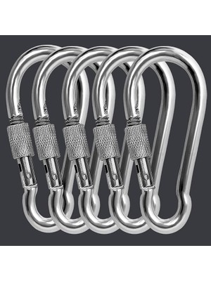 Leaf Shop Karabina Kilitli 8 mm Yaylı Kanca Paslanmaz Çelik Kilit Tırmanma Olta Kamp Ekipmanları Hamak Anahtar Askı Kilidi 5 Adet