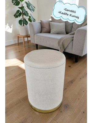 Arte Cotone Kadife Kumaş Dekoratif Silindir Koltuk  Kapaklı Puf 32 x 43
