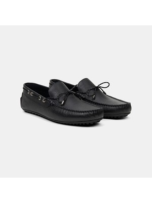 Desa Erkek Siyah Zımba Detaylı İpli Deri Loafer