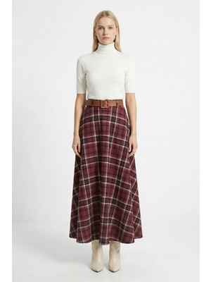 Rays Bordo Desenli Kemerli Etek 1344