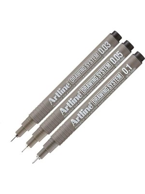 Leaf Shop Çizim Kalemi 0.03-0.05 - 0.1 mm Siyah 3 Lü Set Artline Drawing Teknik Çizim Kalemi