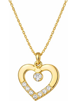 Aya Diamond Gümüş Gold Minik Kalpli Tektaş Kadın Kolye