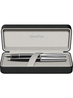 Leaf Shop Metropolis 78 Dolma Kalem & Tükenmez Kalem Takımı, Akrilik Gövde, Siyah