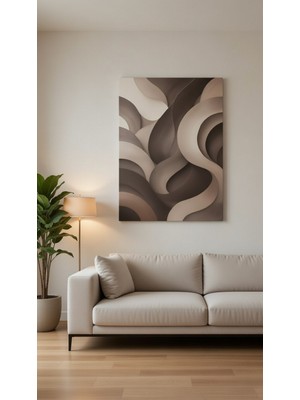 Safir Design Modern Soyut Dalga Tasarımlı Kanvas Tablo Gri ve Krem Tonları Kanvas Tablo