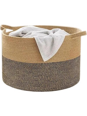 Leaf Shop Rustic Retreat Jüt Kapaklı Moderin Tasarım Geniş Hacim Kapasiteli Çamaşır Oyuncak Havlu Battaniye Giyisi Sepeti Zarif ve Estetik Tasarım Depolayıcı Organizer (Siyah-Kırçıl)