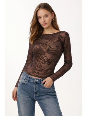 Rora Flok Baskılı Büzgülü Transparan Bluz