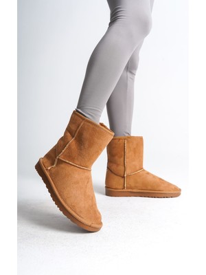 DMR Elegance Selına Bağcıksız Düz Taban Içi Kürklü Süet Kadın Bot  Stt - Taba