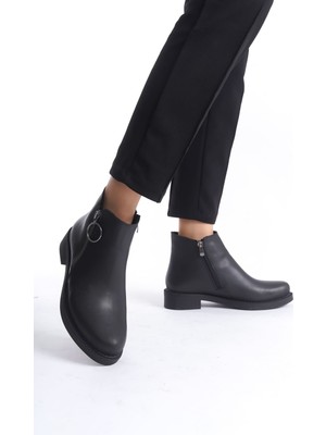 DMR Elegance Margaret Fermuarlı Ortopedik Taban Topuklu Kadın Bot - Cst - Siyah