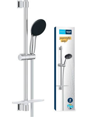 Leaf Shop Vitalio Start 110 Sürgülü Duş Seti Sabunluklu, 110MM Yuvarlak 2 Akışlı El Duşu, 600MM Sürgülü Ray, 1750MM Duş Hortumu, Duş Başlığı Seti, Krom, 26952001