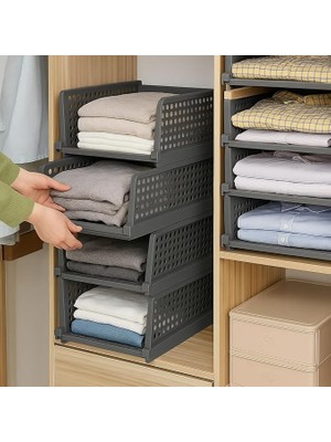 Leaf Shop Kayar Raf Elbise Dolap Içi Organizeri - Mutfak Banyo Düzenleme Depolama Üst Üste Dizilebilir (3, Antrasit)