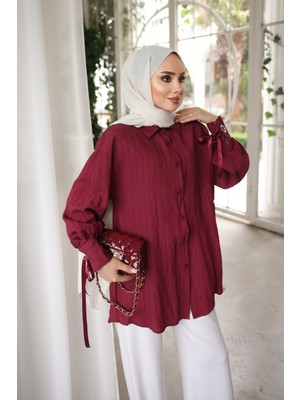İmaj Butik Bordo Kol Bağlamalı Gömlek