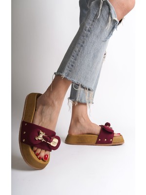 DMR Elegance Dıla Kalın ve Ortopedik Taban Ayıcıklı Saten Kadın Terlik  Skt - Bordo