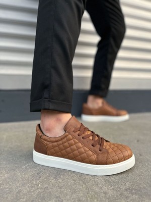 DMR Elegance JY166 Prestige Bağcıklı Cilt Kapitone Desenli Erkek Günlük Sneaker Ayakkabı Cbt - Taba