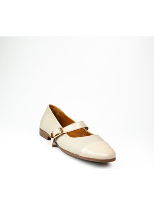 Moda Arena 5003 Bej Deri Atkılı Kadın Babet