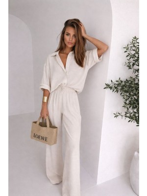 Flamex Kadın Krep Kumaş Gömlek ve Ispanyol Paça Pantolon Ikili Takım