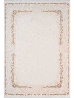 Karmen Halı Fontana FT001W Krem Bej Akrilik Halı Klasik Desen Pamuk Taban Tozu Az Salon Oturma Odası Halısı