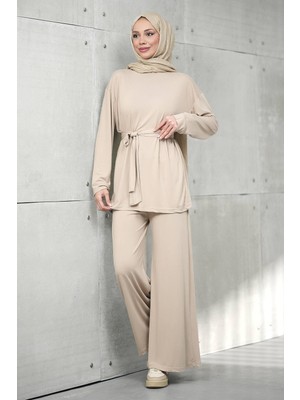 İmaj Butik Taş Bel Bağlamalı Tunik Pantolonlu Modal Takım