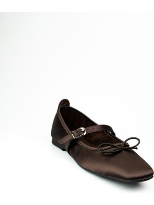 Moda Arena 505 Kahverengi Saten Kadın Babet