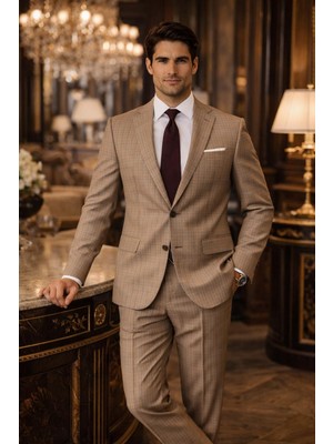 FABIO CASSEL Boldman Luxury %100 Yün Kareli Erkek Takım Elbise – Modern Şık Tasarım