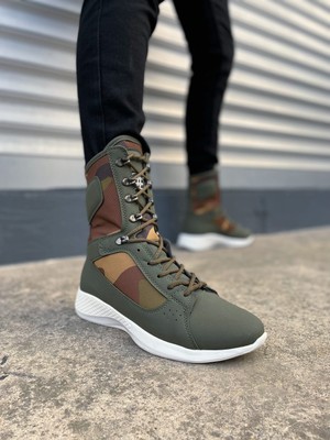 DMR Elegance JY799 Verton Bağcıklı Ortopedik Taban Günlük Cilt Erkek Askeri Postal Bot Cbt Haki