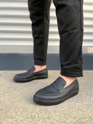 DMR Elegance JY180 Estilo x Bağcıksız Cilt Erkek Günlük Spor Klasik Ayakkabı Cst - Siyah