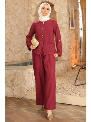 İmaj Butik Bordo Düğmeli Ceket Pantolonlu Takım