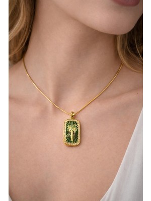 Stainless Steel Çelik Palmiye Tarot Kolye Gold Zincir Zirkon Taşlı Kolye