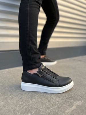 DMR Elegance JY155 Warrior Bağcıklı ve Fermuarlı Cilt Erkek Günlük Sneaker Ayakkabı Cbt - Siyah