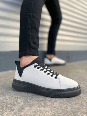 DMR Elegance JY204 Flex Bağcıklı Keten Kumaş Erkek Günlük Sneaker Ayakkabı Kst - Beyaz/siyah
