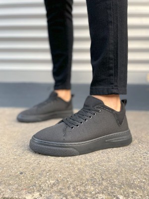 DMR Elegance JY204 Flex Bağcıklı Keten Kumaş Erkek Günlük Sneaker Ayakkabı Kst - Siyah