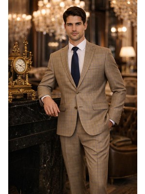 FABIO CASSEL Boldman Luxury %100 Yün Kareli Erkek Takım Elbise – Modern Şık Tasarım