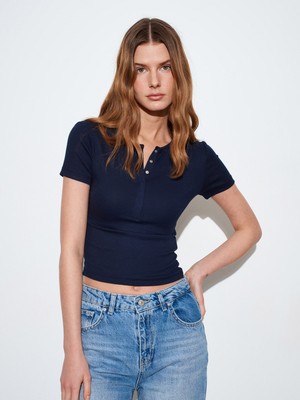 Dilvin 31704 Çıtçıt Düğmeli Kısa Kollu Top-Lacivert