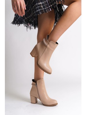 DMR Elegance Lıa Fermuarlı Ortopedik Taban Taşlı Topuklu Kadın Bot Ctt - Ten