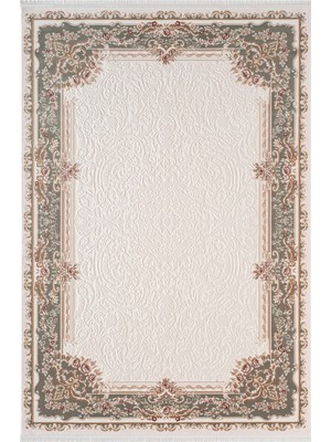 Karmen Halı Fontana FT003Y Krem Yeşil Akrilik Halı Klasik Desen Pamuk Taban Tozu Az Salon Oturma Odası Halısı