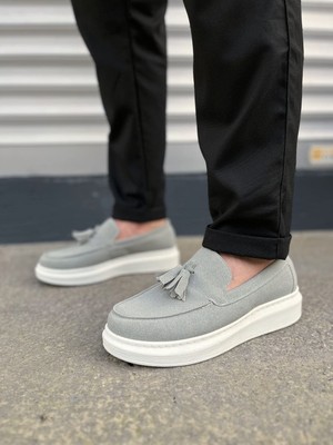 DMR Elegance JY154 Blaze Bağcıksız Püsküllü Süet Erkek Günlük Spor Klasik Ayakkabı Sbt - Gri