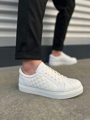 DMR Elegance JY166 Prestige Bağcıklı Cilt Kapitone Desenli Erkek Günlük Sneaker Ayakkabı Cbt - Beyaz
