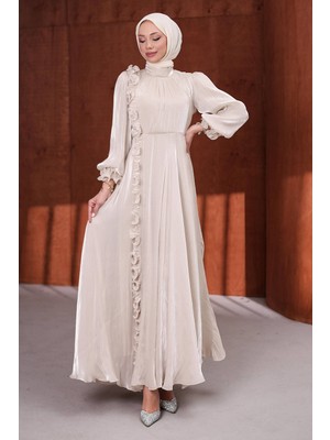 İmaj Butik Taş Bel Kemerli Fırfırlı Janjan Abiye